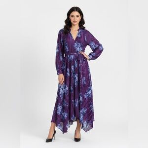 Scoop Women's Pleated Floral Midi Dress with Handkerchief Hem